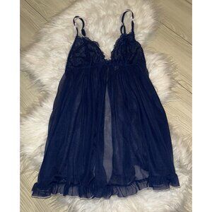 Victorias Secret Babydoll Lingerie Sheer Mesh Lace Ruffle Womens S Small Blue